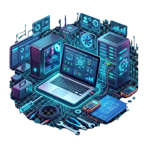 Ilustración de mantenimiento de equipos de oficina.